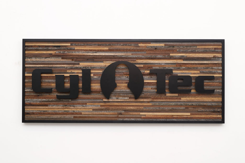 wood and metal company sign