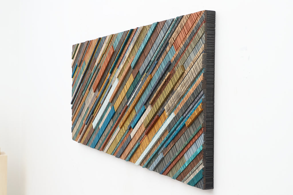 modern wood wall sculpture, painted wood wall art 