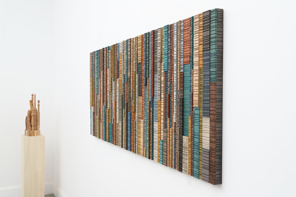 colorful abstract wood wall sculpture, modern wood wall art  