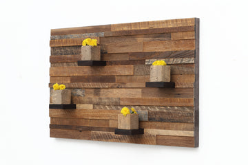 reclaimed wood floating shelf artwork 