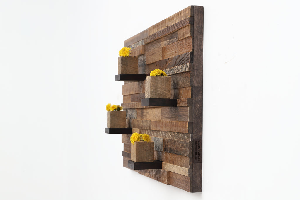reclaimed wood floating shelf artwork 