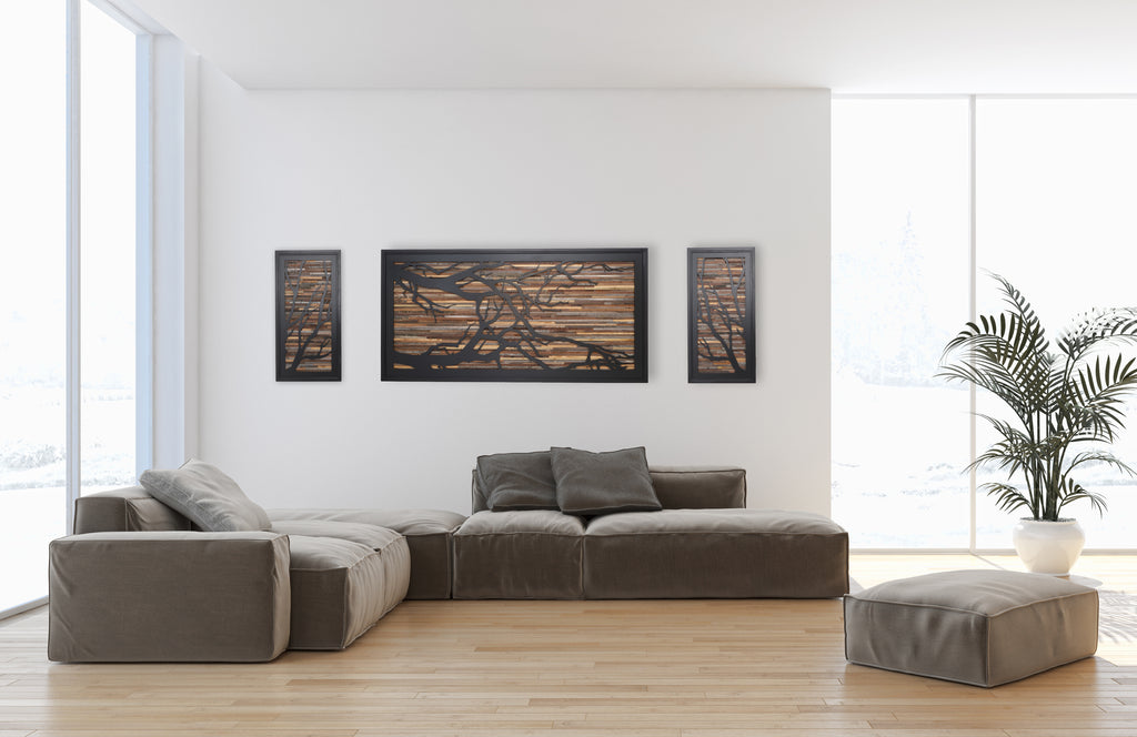 wood & metal tree branch wall sculpture 