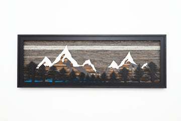 Pine Tree Forest Glacial Lake Mountains: wood and metal wall art