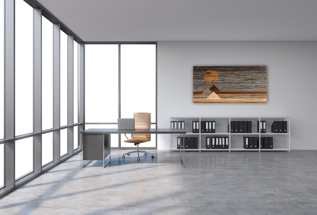 reclaimed wood mountainscape, wood wall art
