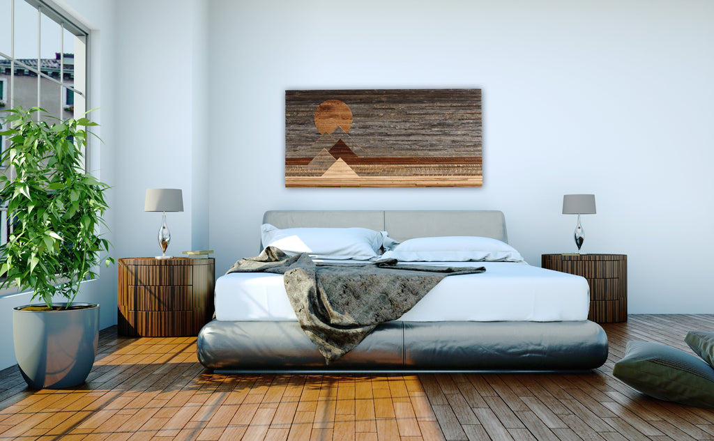 reclaimed wood mountainscape, wood wall art
