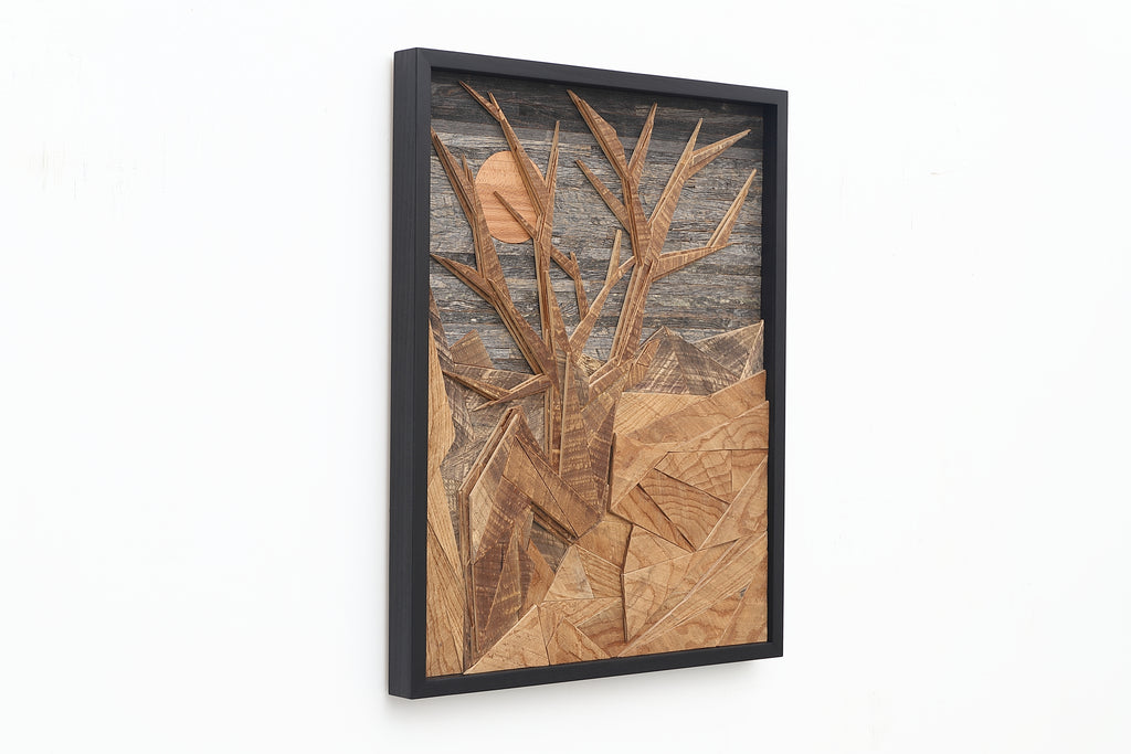 wood geometric cedar tree landscape artwork 