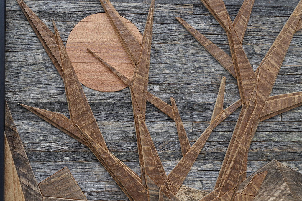 wood geometric cedar tree landscape artwork 