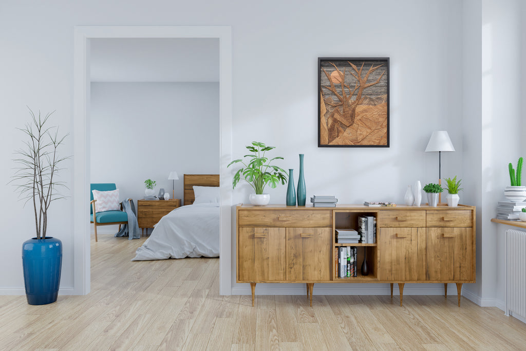 wood geometric cedar tree landscape artwork 