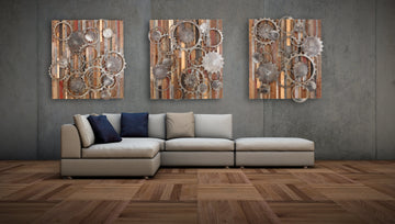 wood and metal gear artwork 