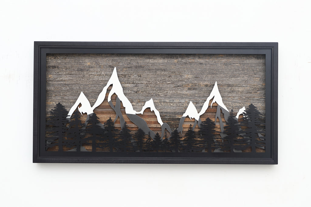 Metal & wood mountain landscape wall art 