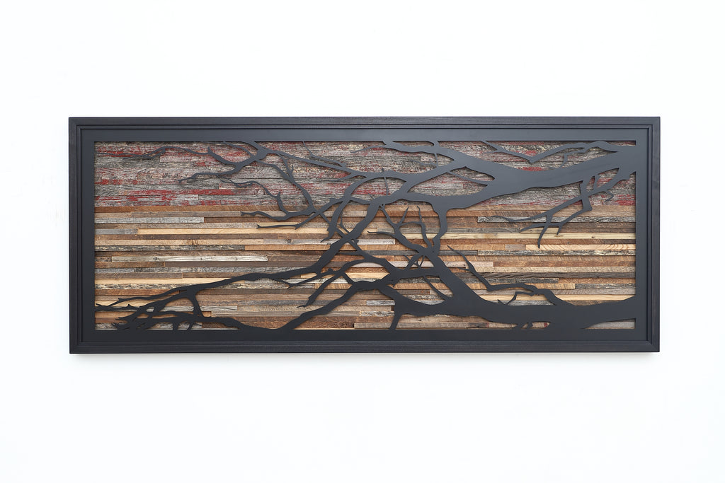 Sunset metal tree branch art, metal artwork