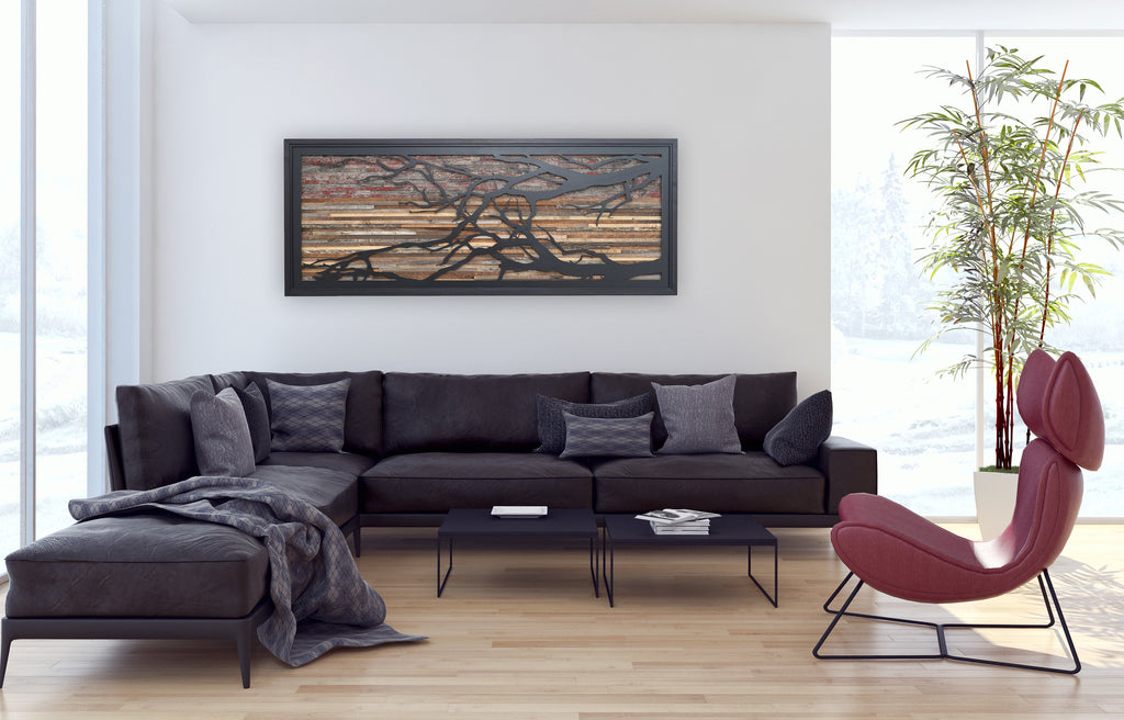 Sunset metal tree branch art, metal artwork