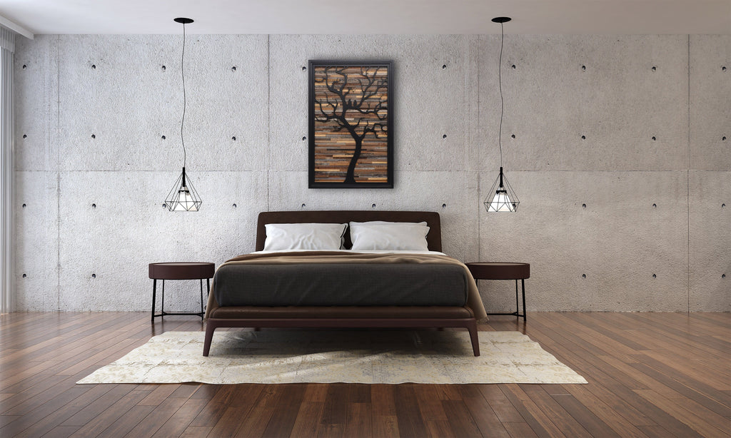 metal and wood tree art 