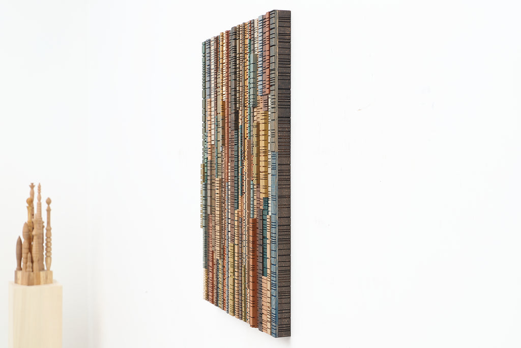 colorful wood wall sculpture, abstract art