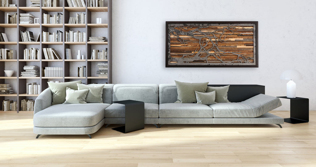 wood & metal artwork of a tree