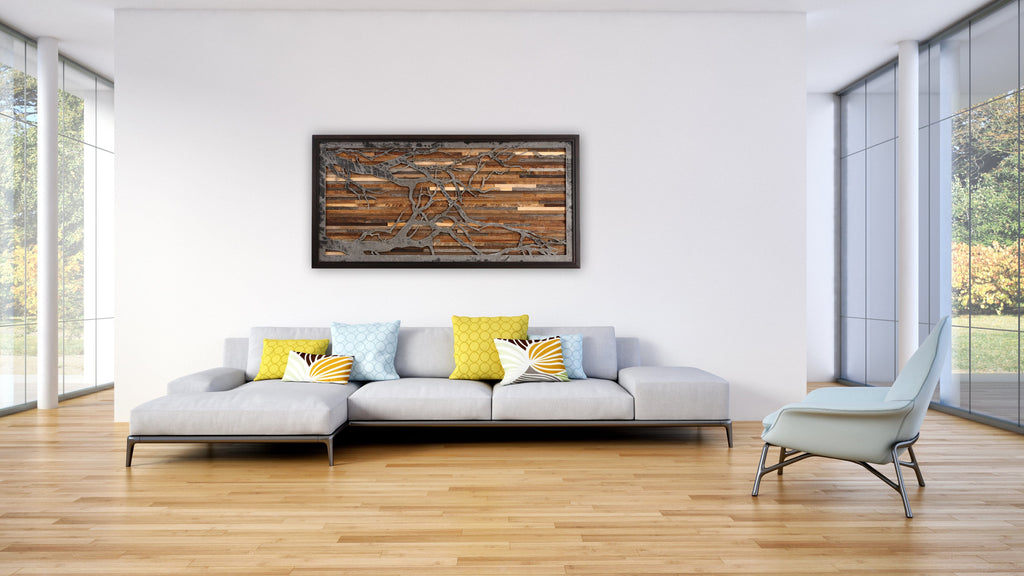 wood & metal artwork of a tree