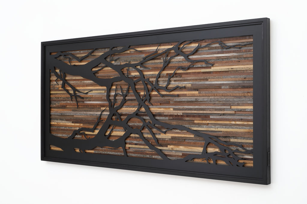 wood & metal tree branch wall sculpture 