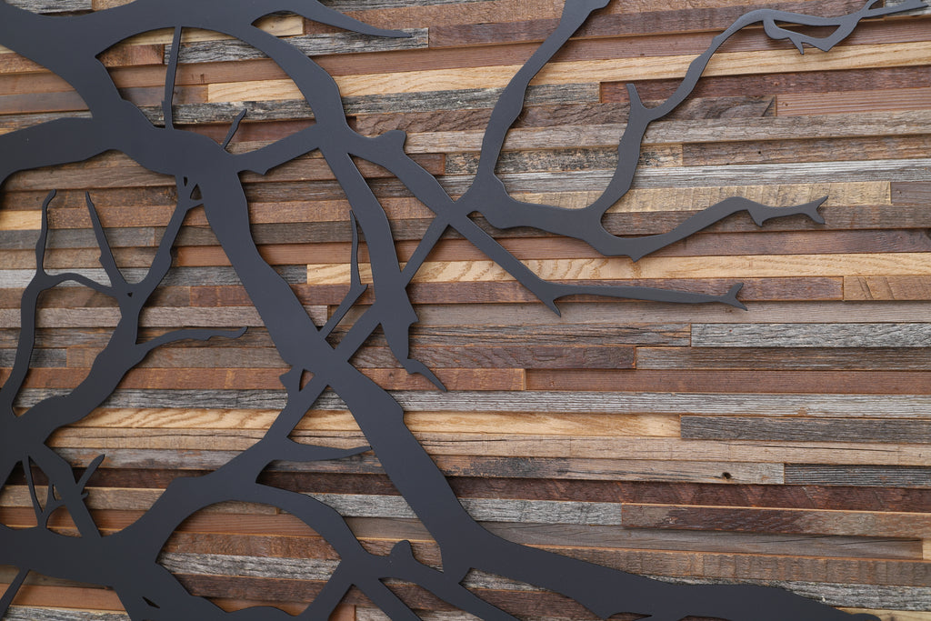 wood & metal tree branch wall sculpture 