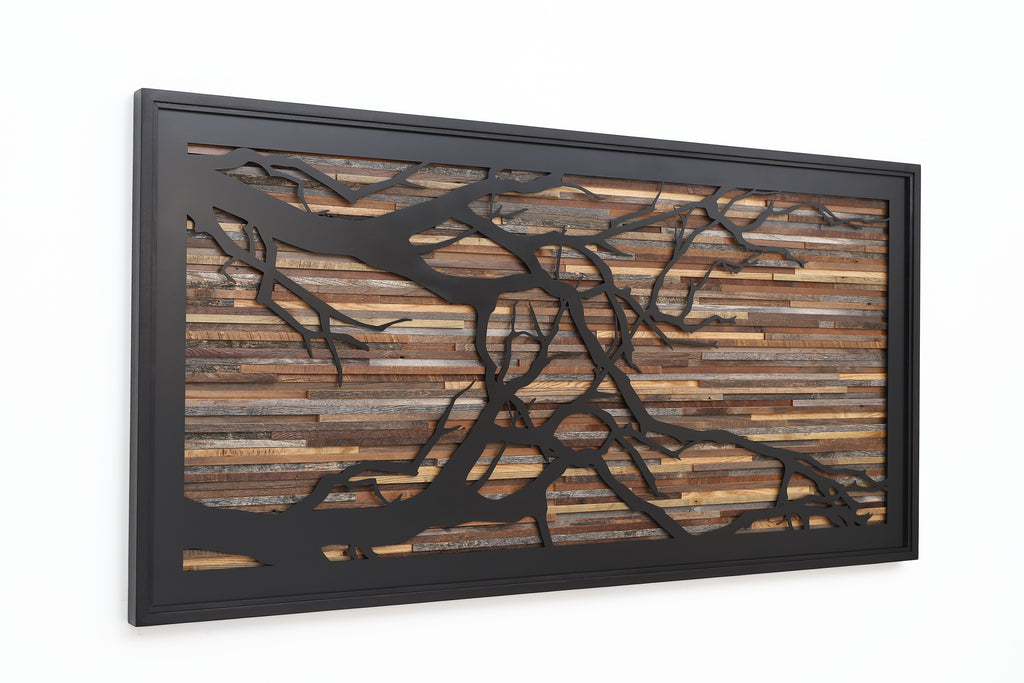 wood & metal tree branch wall sculpture 