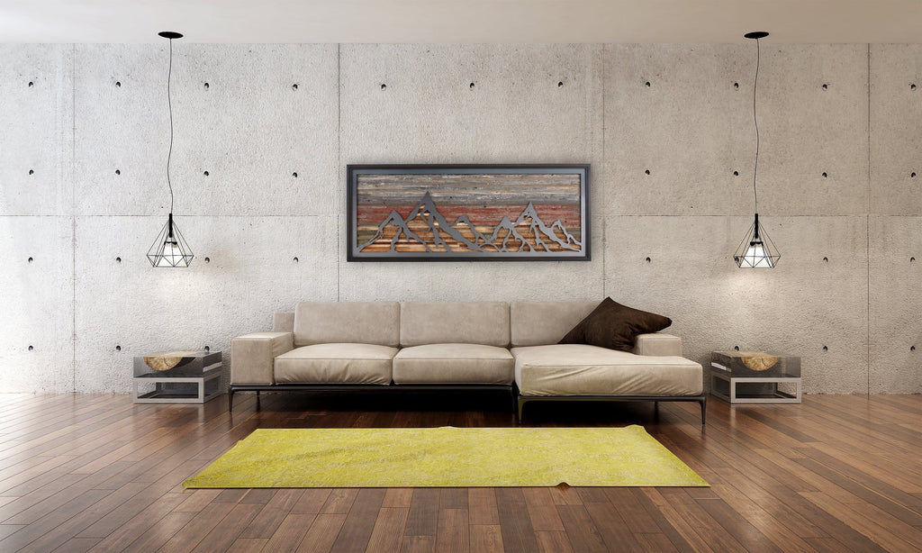 Mountainscape metal & wood wall art
