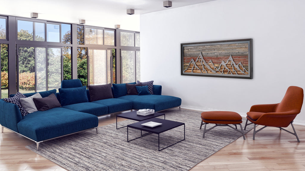 Mountainscape metal & wood wall art