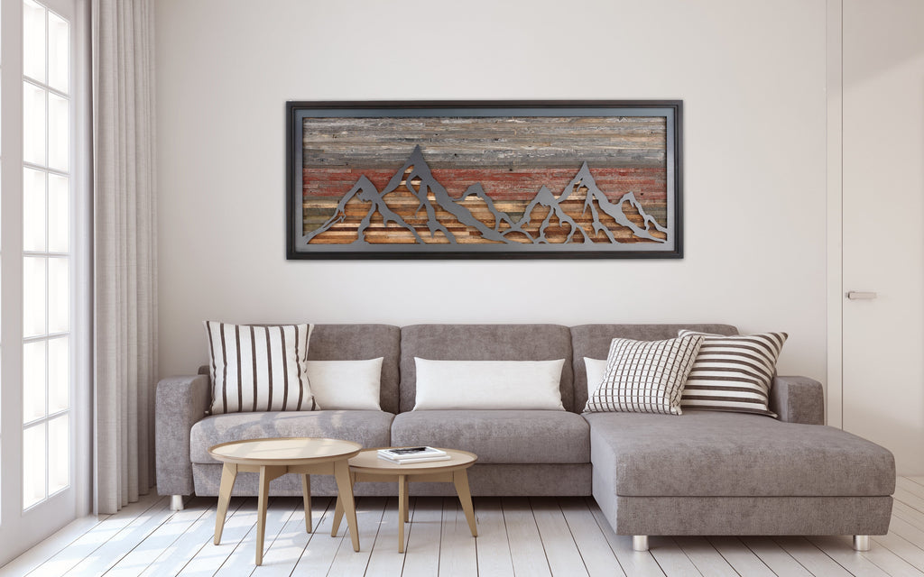 Mountainscape metal & wood wall art