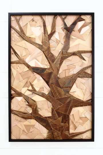 geometric wood tree sculpture 