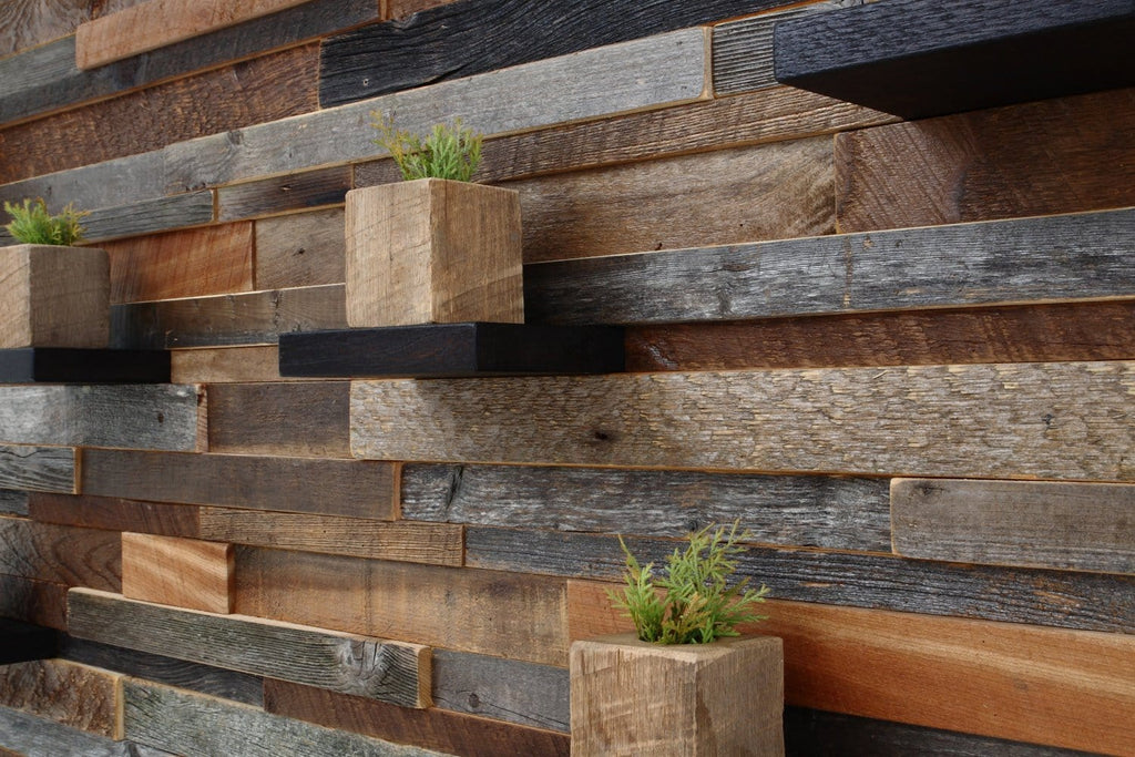 reclaimed wood floating shelf artwork