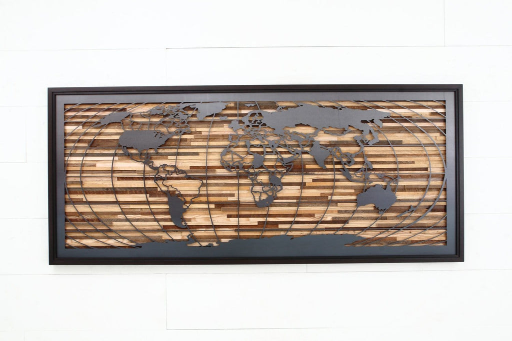 wood & metal world map artwork