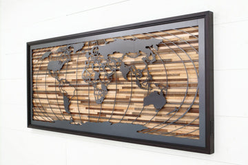 wood & metal world map artwork