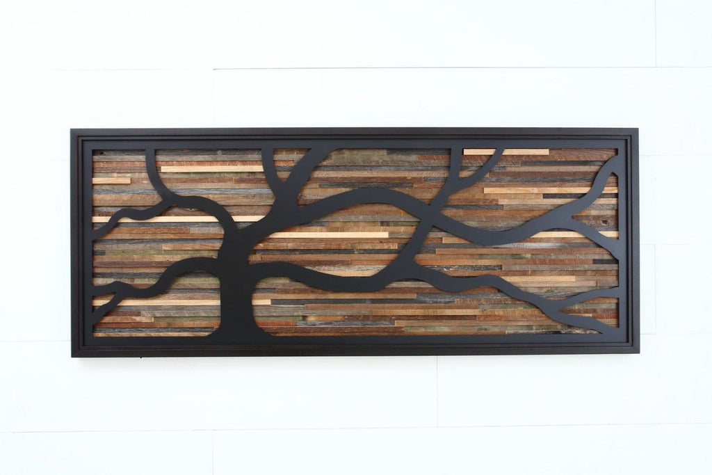 wind swept tree art, metal & wood wall art