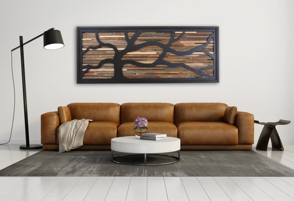 wind swept tree art, metal & wood wall art