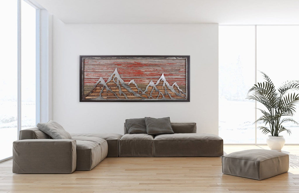 sunset mountainscape wood & metal wall art 