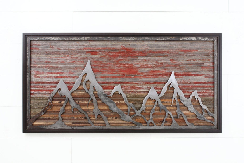 sunset mountainscape wood & metal wall art