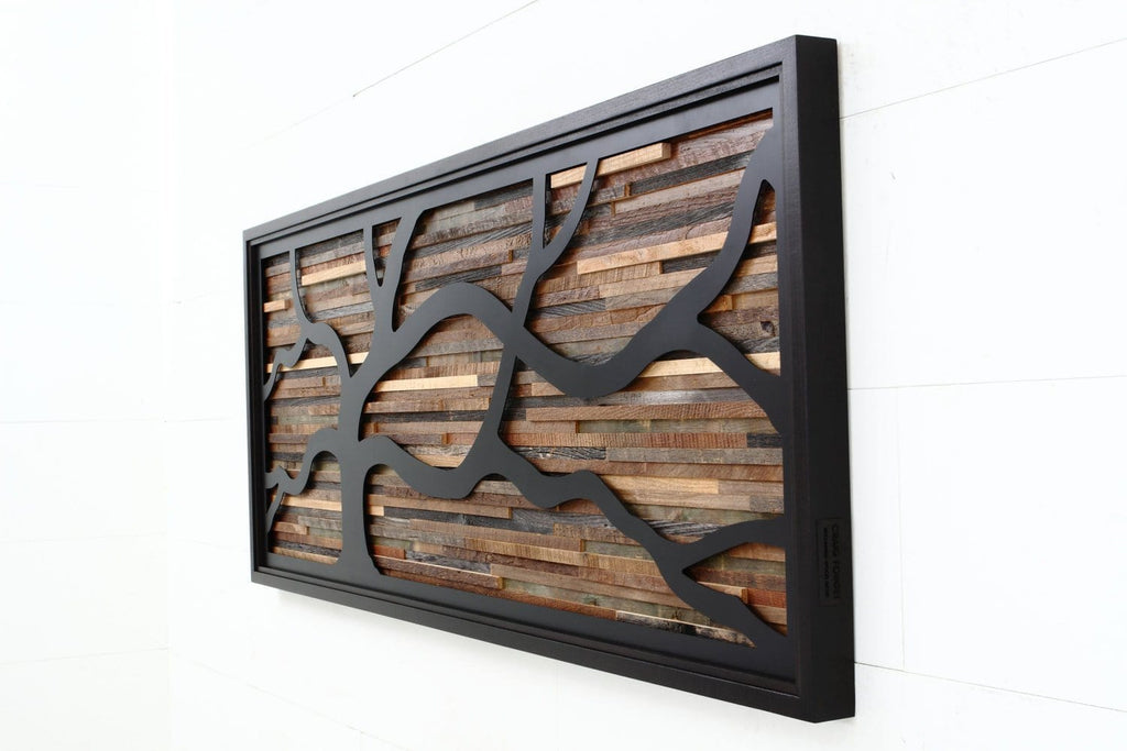 wind swept tree art, metal & wood wall art