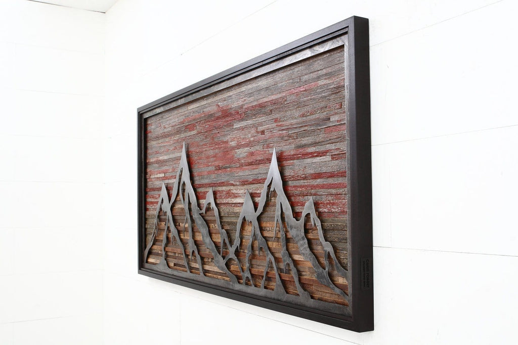 sunset mountainscape wood & metal wall art