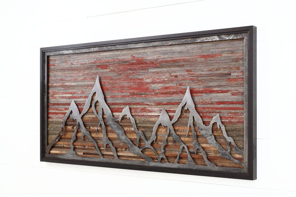 sunset mountainscape wood & metal wall art