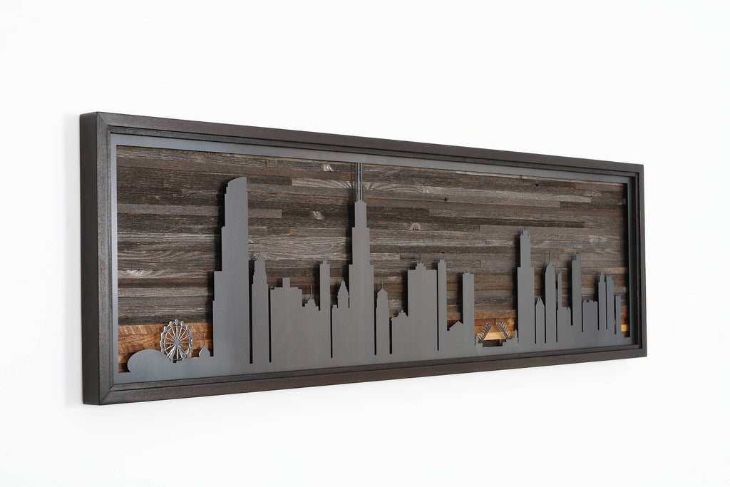 Metal & wood chicago skyline 