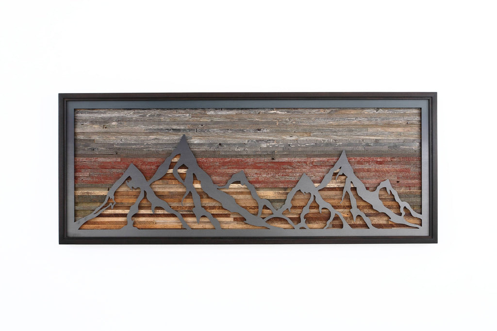 Mountainscape metal & wood wall art