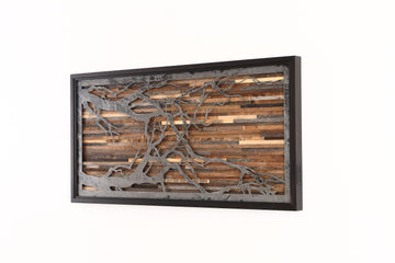 wood & metal artwork of a tree