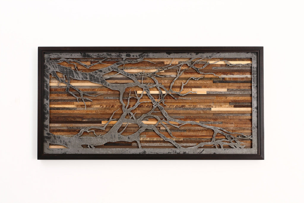 wood & metal artwork of a tree