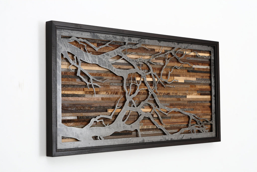 wood & metal artwork of a tree