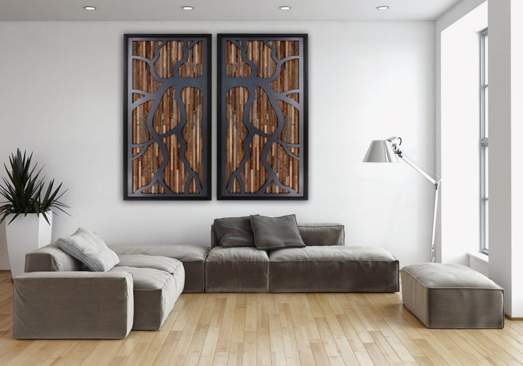 wind swept tree art, metal & wood wall art