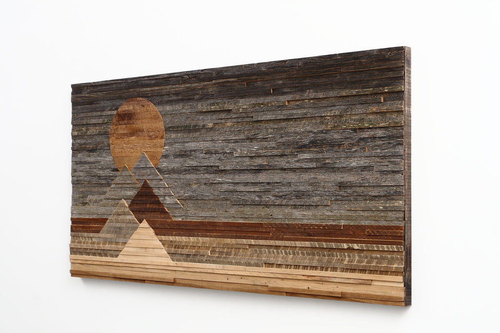 reclaimed wood mountainscape, wood wall art