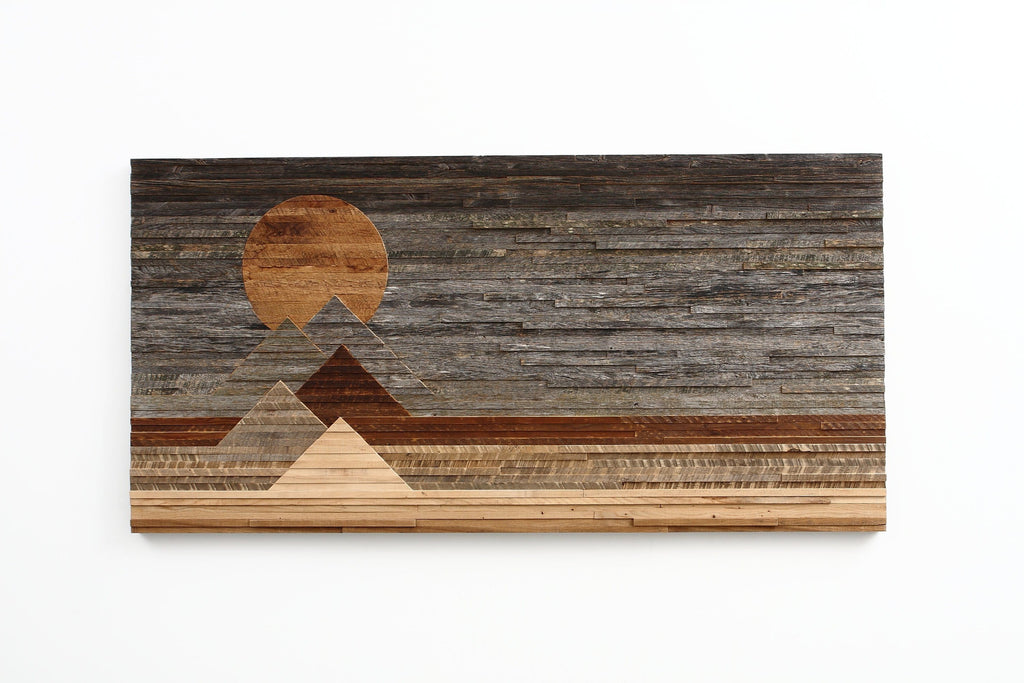 reclaimed wood mountainscape, wood wall art