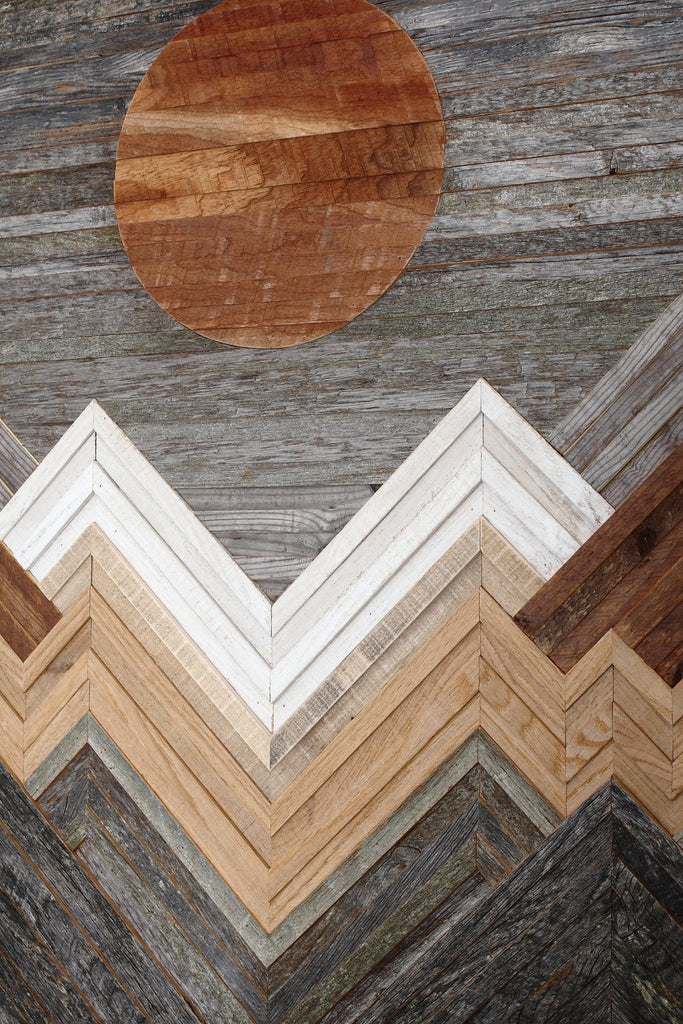 reclaimed wood mountainscape wall art 