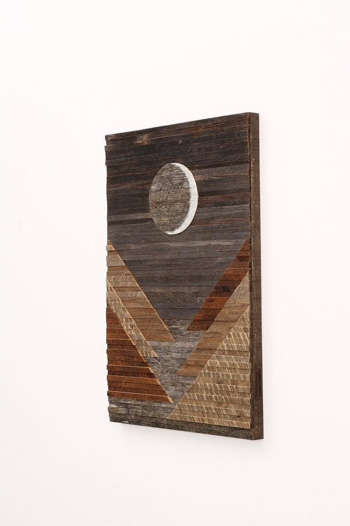 Waxing crescent wood wall art