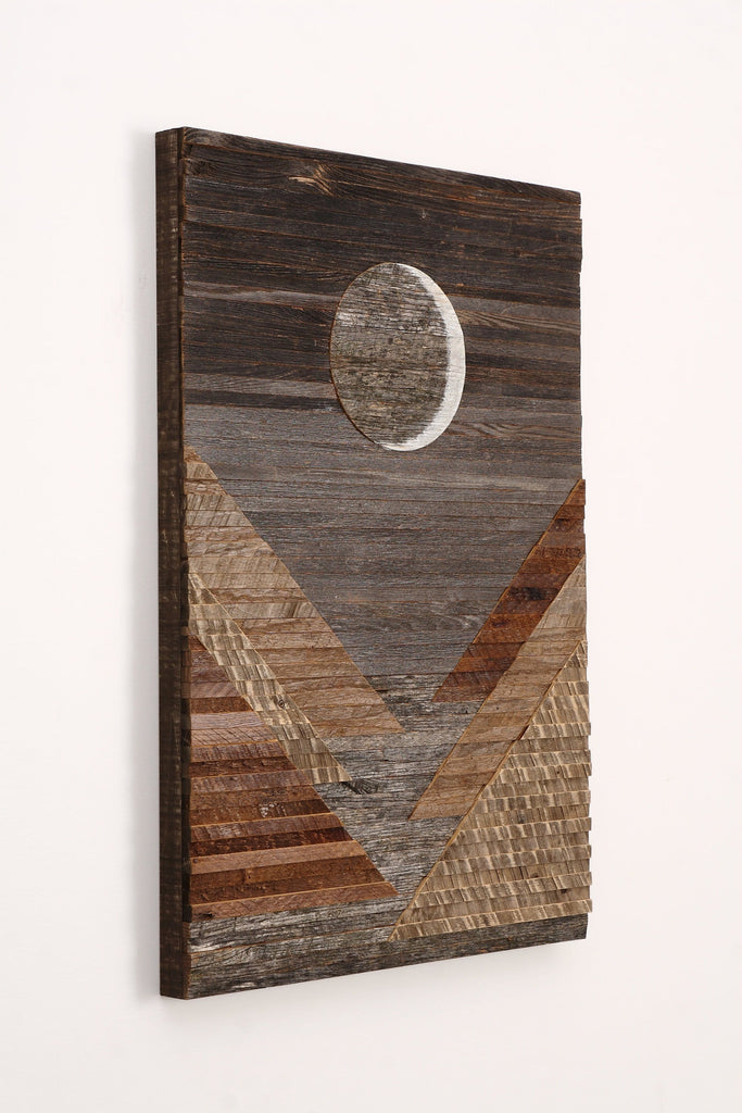 Waxing crescent wood wall art