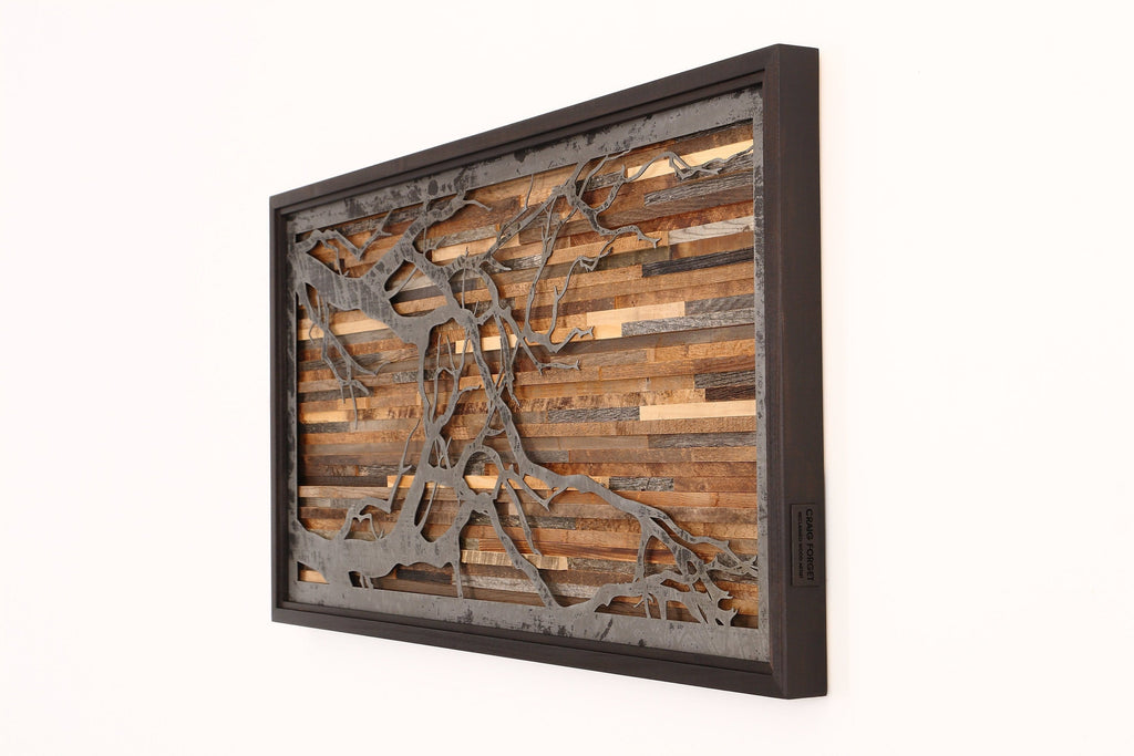 wood & metal artwork of a tree