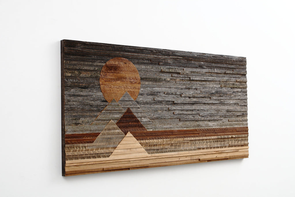reclaimed wood mountainscape, wood wall art